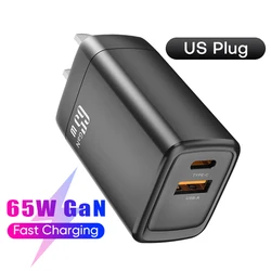 Enhanced 65W GaN Fast Charger with Quick Charge 4.0 & 3.0, Type C PD USB Port - US Plug 65W Black