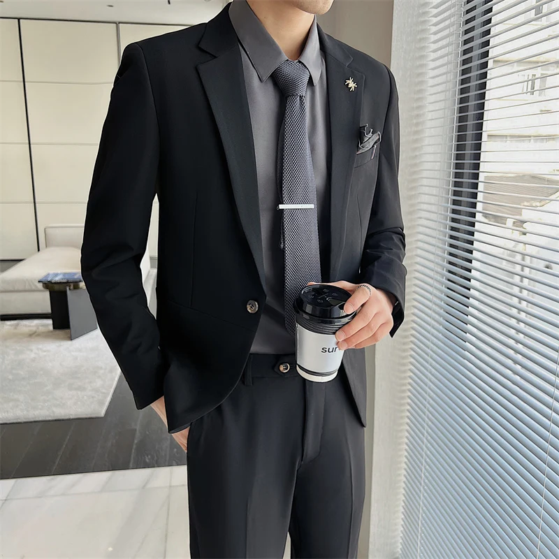 

Эксклюзивный (Блейзер + брюки) Элегантный Модный деловой Повседневный облегающий джентльменский официальный костюм в итальянском стиле Корейская версия 2 предмета