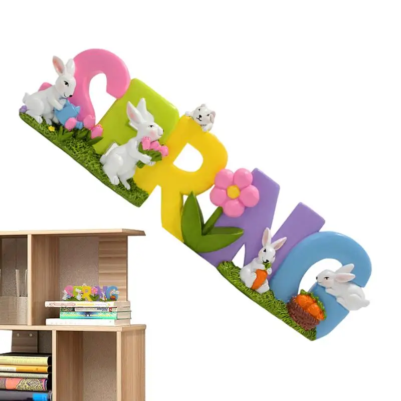 

Garden Spring Statue Resin Spring Letters Figurine With Beautiful Realistic Rabbits Seasonal Decors For Garden Window Sill