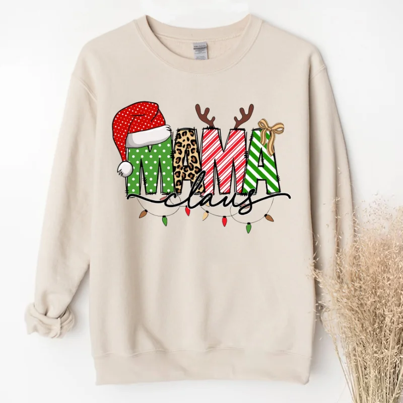 Christmas Printed Long Sleeve Sweatshirt Unisex Round Neck Casual Loose Hoodies Season Pullover Women Fall Sweatshirt