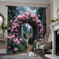 2pcs, spring summer Curtains Jungle Green and Red Roses Art Digital Print Drapes Durable 100% Polyester Fabric Art Deco Festive 1