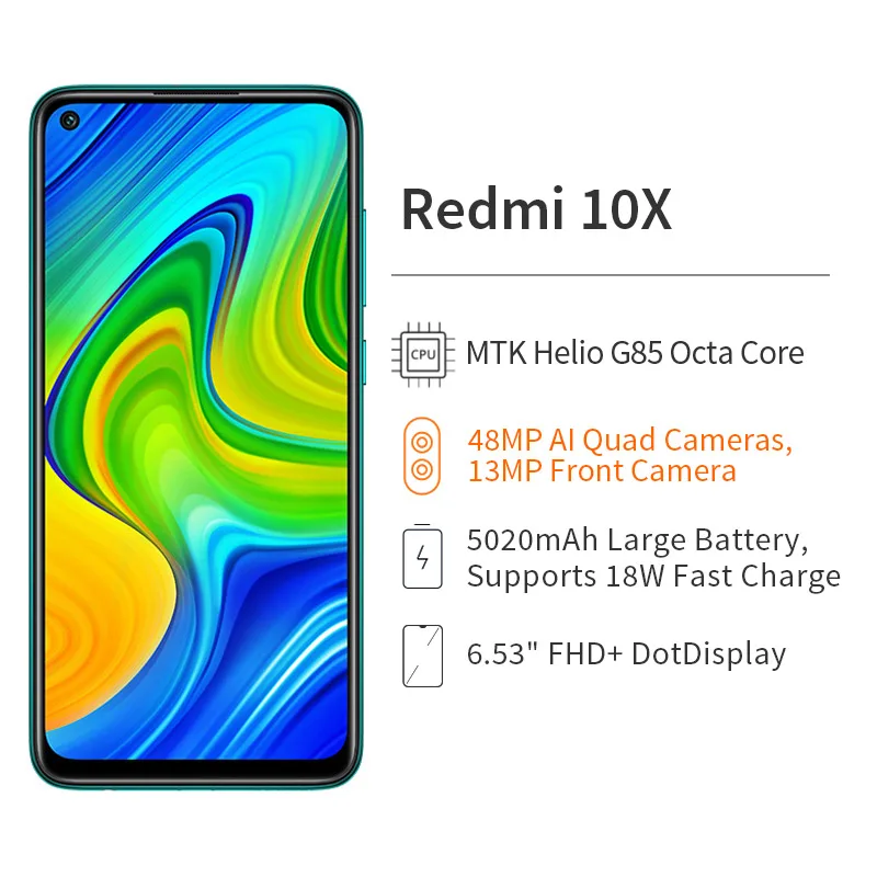 Xiaomi Redmi 10X 4 Гб 128 ГБ ROM телефон с процессором MTK Helio G85 48 МП 5020 мАч note 9 | Мобильные