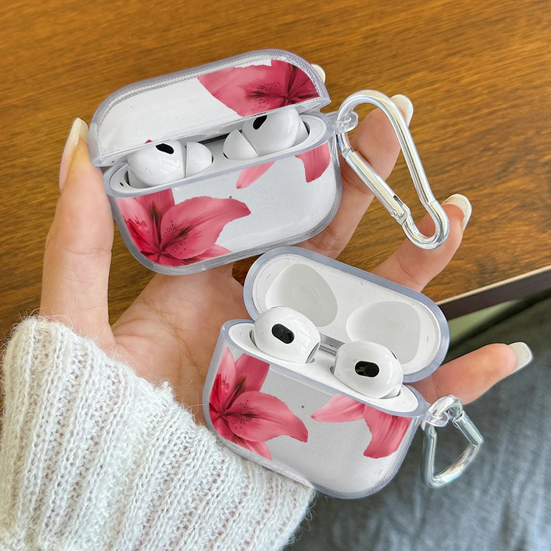 Red Flower Pattern Shockproof Headphone Case for Airpods