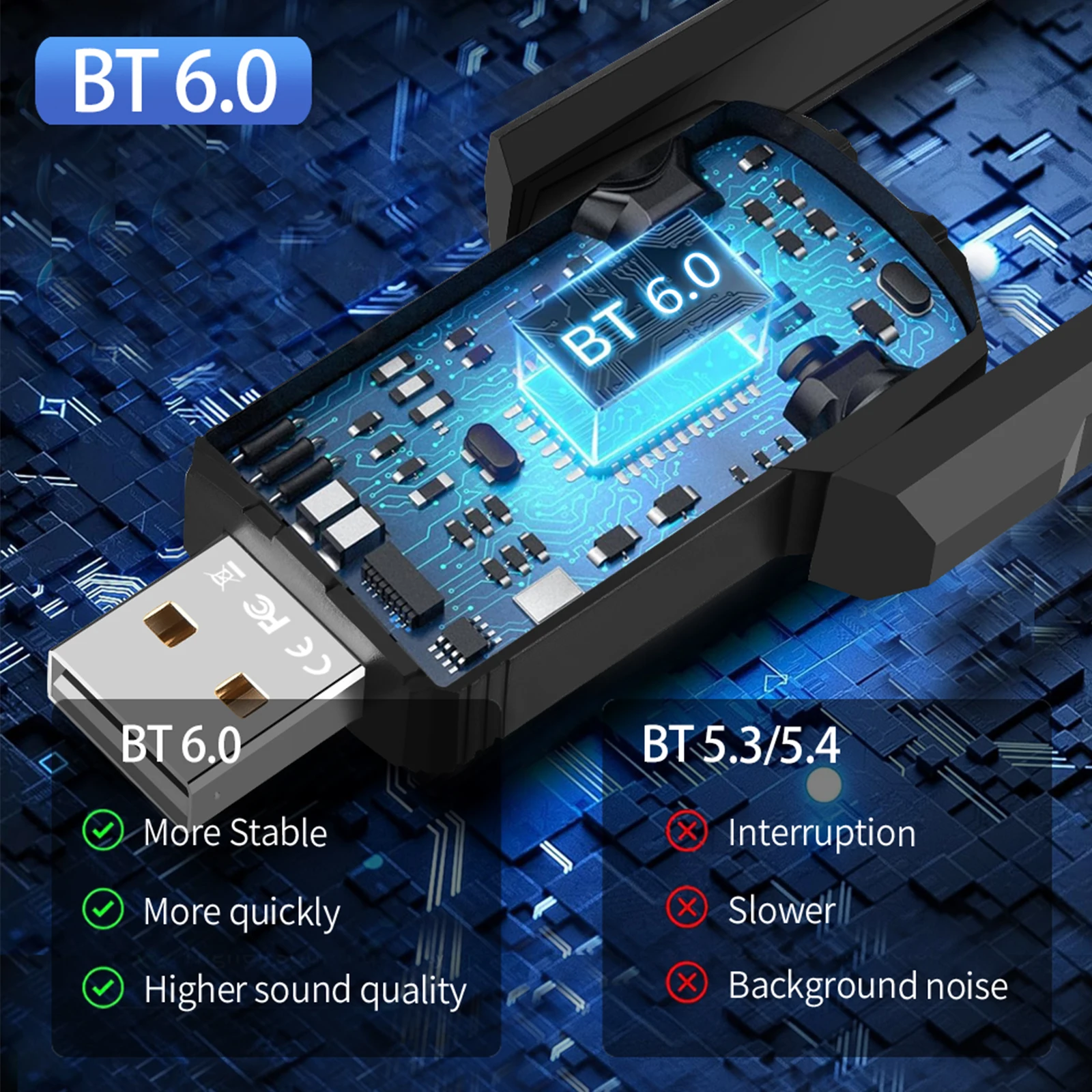 PC용 BT 6.0 동글 수신기 BT 6.0 어댑터 헤드폰/키보드/마우스/스피커/프린터용으로 7개 장치를 동시에 연결 가능