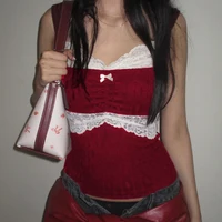 Haut court rétro Y2k des années 00, vêtements Coquette des années 90, Vintage, garniture en dentelle la plus mignonne, Camis pour femmes, esthétique Grunge, Slim Fit, gilet de lait 5