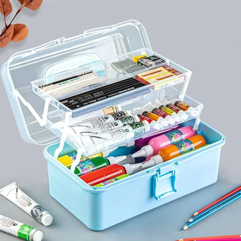 Three-layer Transparent Plastic Craft Storage Box Sewing Storage Box Folding Tool Art Student Miscellaneous Box storage box
