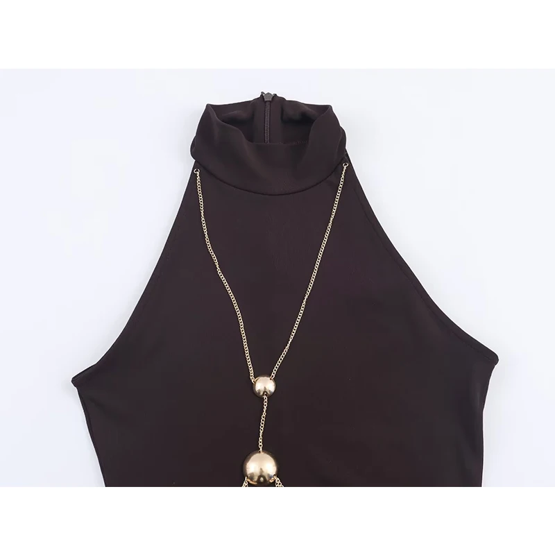 Women Chain Halter Neck Long Dress Chic Off Shoulder Backless Sexy Maxi Dress Spring Summer Women Elegant Party Dresses