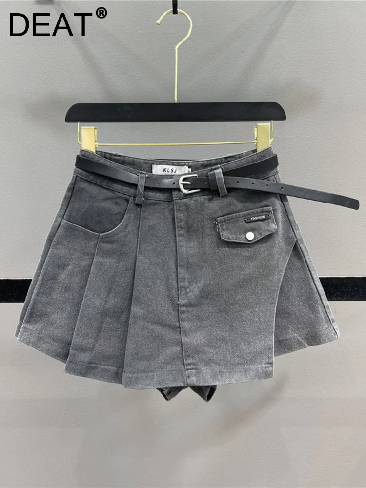 

Fashion Irregular Pleated Denim Skirt Women Solid Color High Waist A-line Versatile Skirts Trend 2023 Summer New 11XX3205
