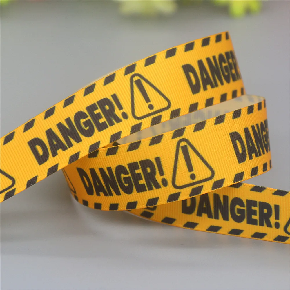 DHK 7/8'' 5yards Caution Bone Space Printed Grosgrain Ribbon Accessories Material Decoration DIY Sewing Craft C2657