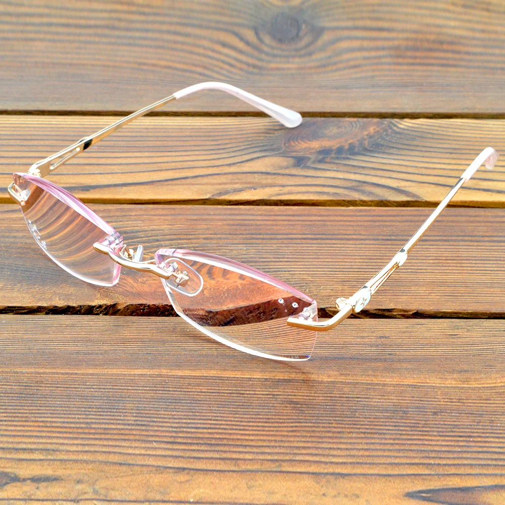 

Luxury Rectangle Gold Frame Rimless Light Spectacles Multi-coated Red Lenses Fashion Reading Glasses +0.75 To+4