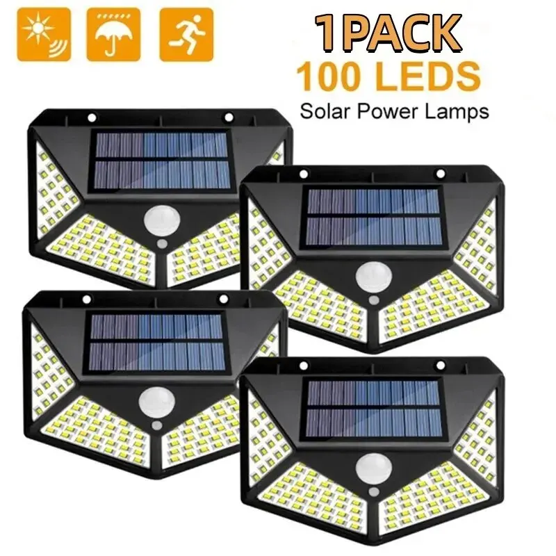 

1/2/4/6Pcs 100 LED Wall Lights Outdoor Solar Lamp PIR Motion Sensor Solar Powered Sunlight Street Light for Garden Decoration