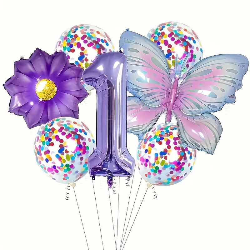 Purple Butterfly Theme Helium Balloons Decoration Set - 7PCS for Birthday, Wedding, Baby Shower & Gifts