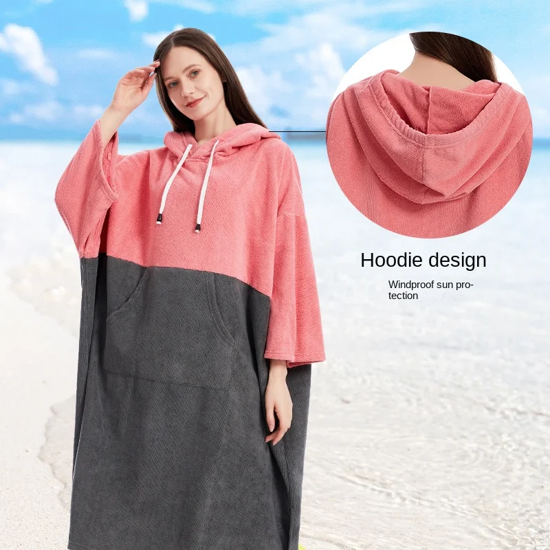 Sun Protection Bathrobe Bath Towel Extra Large Hooded Beach Wetsuit Towel Changing Robe Quick Dry Microfiber Towelling For Adult 2