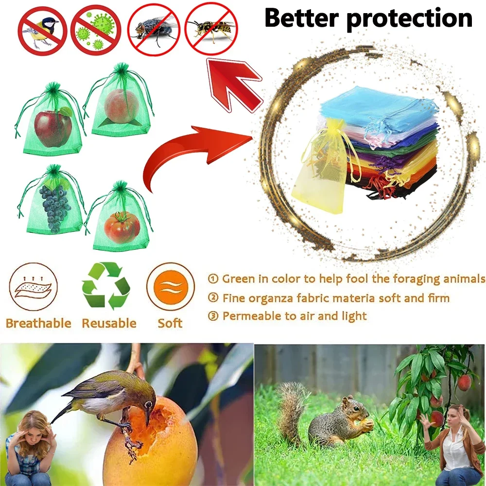 Description Picture 6 of item50-500PCS Grapes Fruit Protection Bags Tree Grow Bags Netting Mesh For Strawberry Plant Gift Organza Bags Anti-Bird Garden Tool