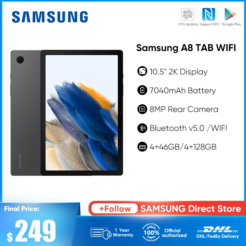 Samsung Galaxy Tab A8 Tablet 4GB 64GB Unisoc T618 Octa Core 10.5'' 2K