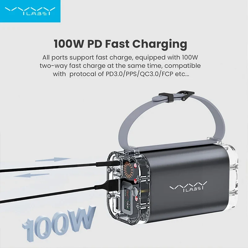 Vyvylabs Power Bank 100W 40000mAh Fast Charge Digital Display Powerbank Portable Waterproof Charger With Light For Outdoor 4