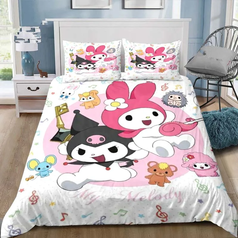 

Cartoon My Melody Bedding Set 3D Printing Kuromi Family Decoration, Bedding for Family and Friends Gifts