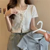 Slimming ort T-irt plus Size Women's Faion Design Korean Sle Square Collar Polyester Summer New Arrival Versatile Top