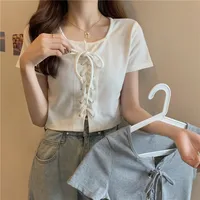 Slimming ort T-irt plus Size Women's Faion Design Korean Sle Square Collar Polyester Summer New Arrival Versatile Top