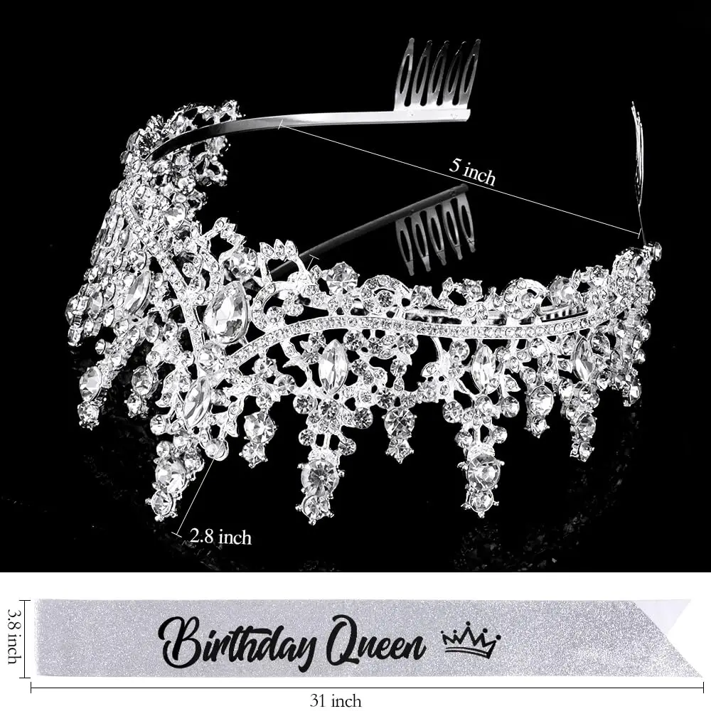 Hair headdress bridal headwear hair band crown Bling Rhinestone Crystal Crown Tiara Birthday Princess Sash and Crown for Women Birthday Princess Party Decorations