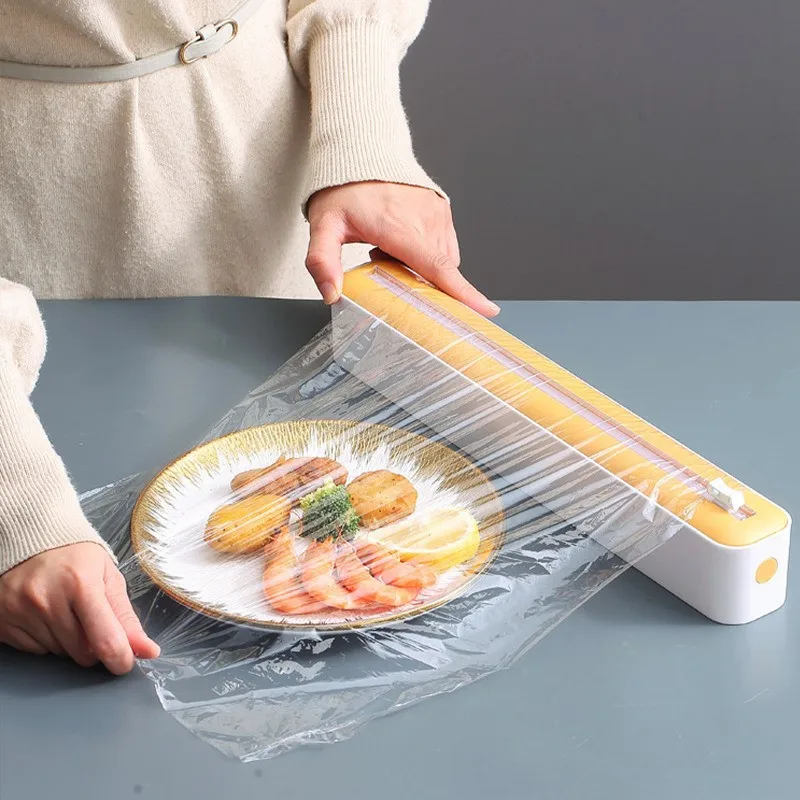 Cling Wrap Dispenser Food Film Dispenser Plastic Wrap Cutter 2in1 for Kitchen