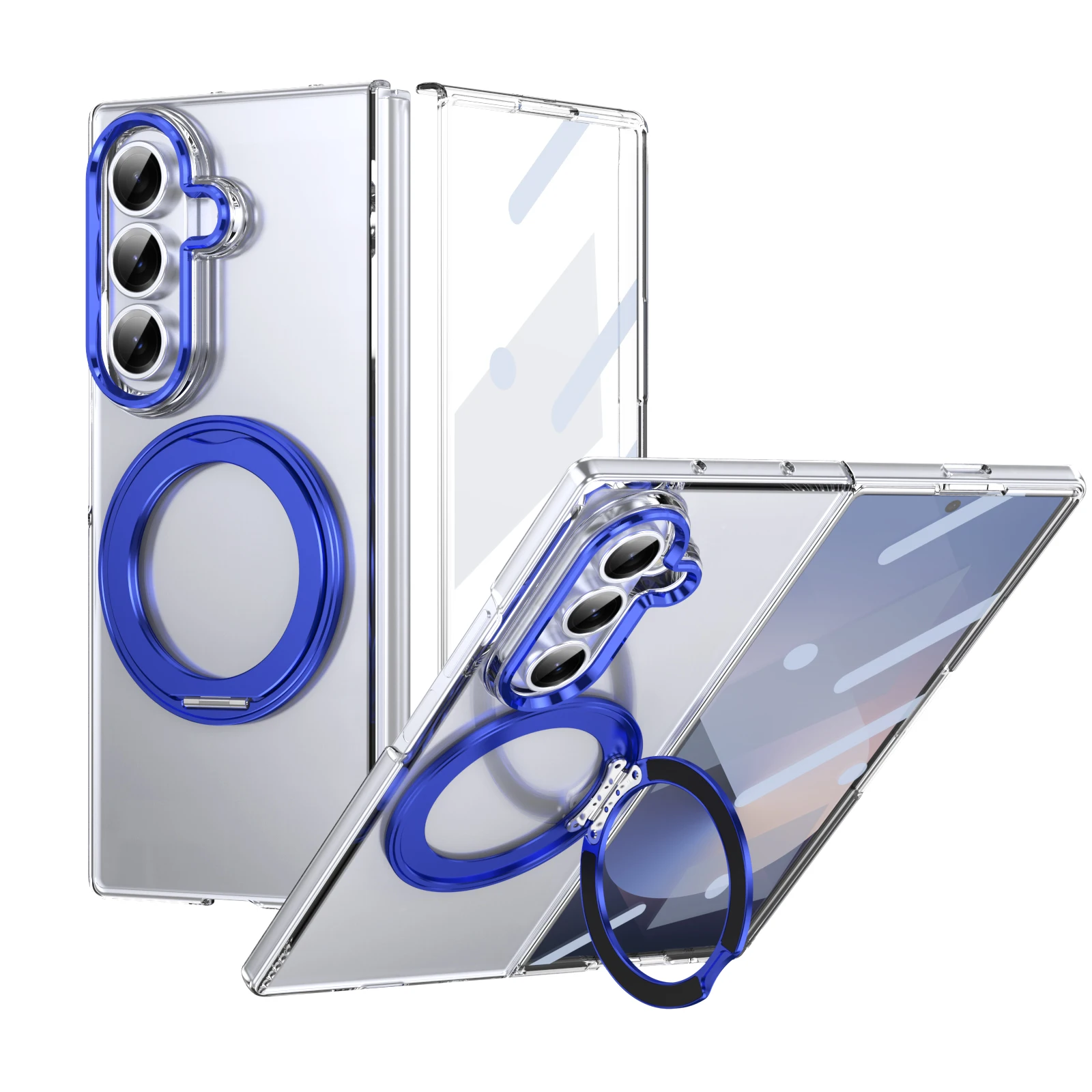 HD Clear 360° Swivel Bracket Metal Lens Ring Tempered Glass Film Wireless Charging Phone Case
