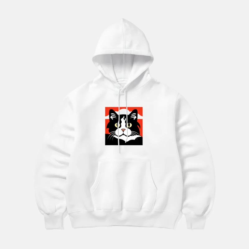 

Men's and women's pure cotton pet-themed cat loose-fitting versatile couple's Hoodies featuring a little black cat Sweatshirt