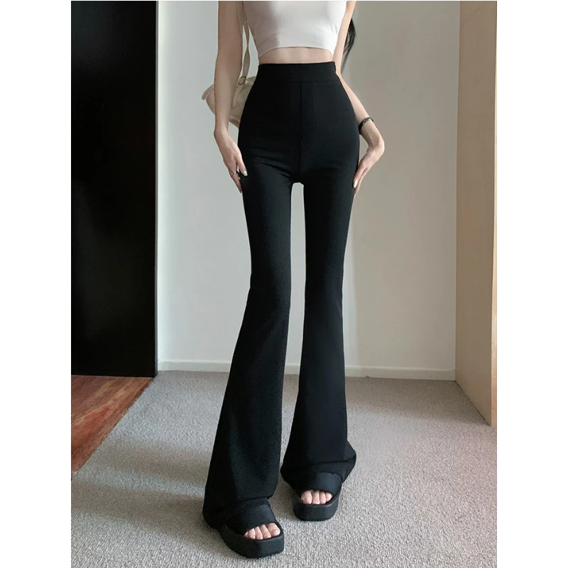 

Black Wide Leg Pants Women Streetwear Stretch Chic High Waisted Y2k Pants Ladies Korean Fashion Elegance Quilted Pantalones 2023