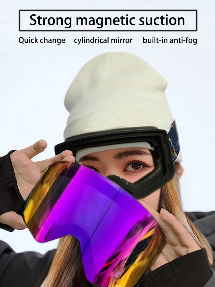 Ski Goggles Magnetic Double Layer Anti Fog HD Lenses Windbreak