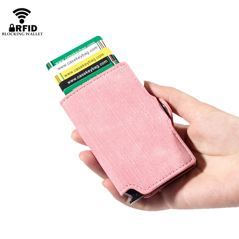 Sleek Pink Minimalist RFID Wallet with Automatic Pop-Up Feature