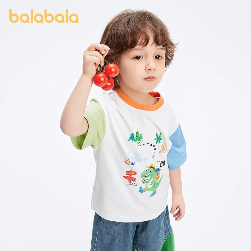 Balabala 아동복 남아용 반팔 티셔츠, 시원하고 촉촉한 2024, 여름 신상