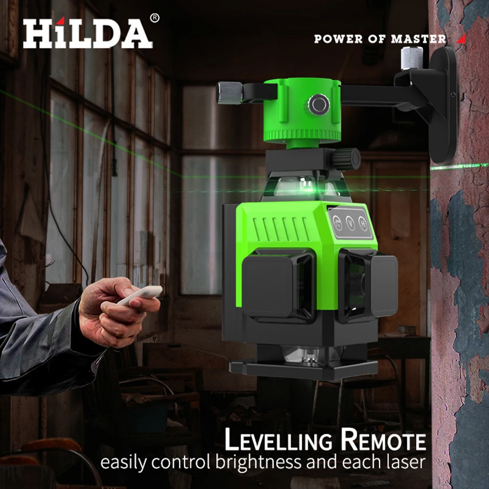 HILDA Mini Laser Level Meter 12 Lines 3D Self-Leveling 360&deg; Horizontal & Vertical Cross Line Green Laser Beam 3000mAh Instrument laser level