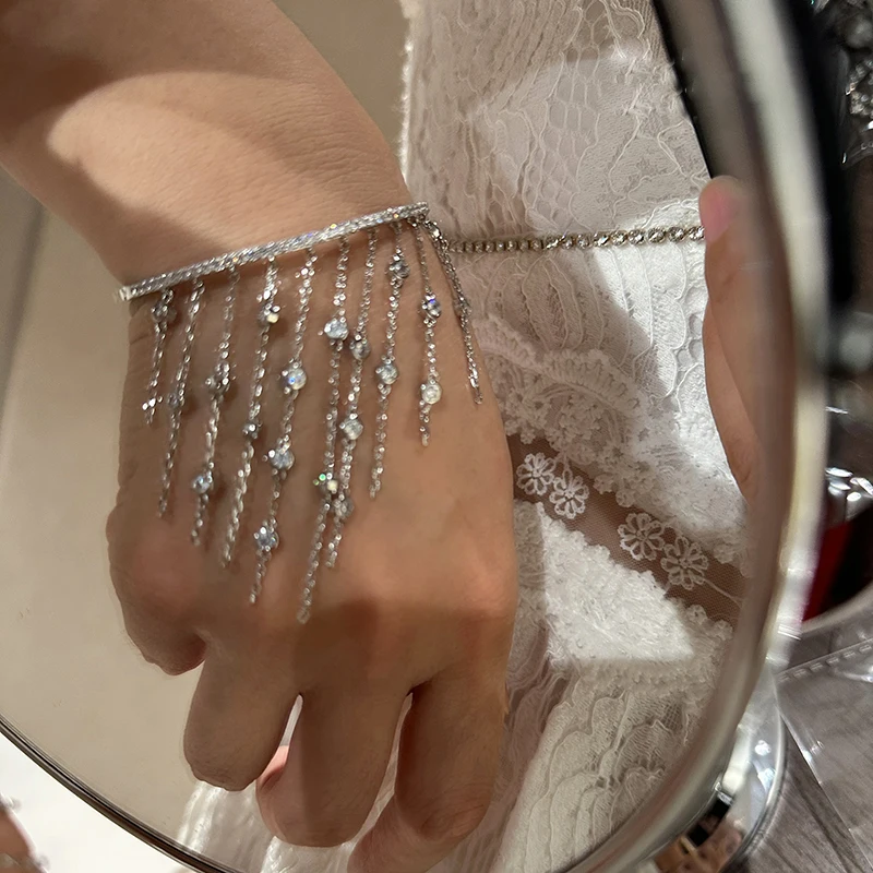 Elegant small round sparkling zircon tassel bracelets for women romance summer gorgeous hand chain