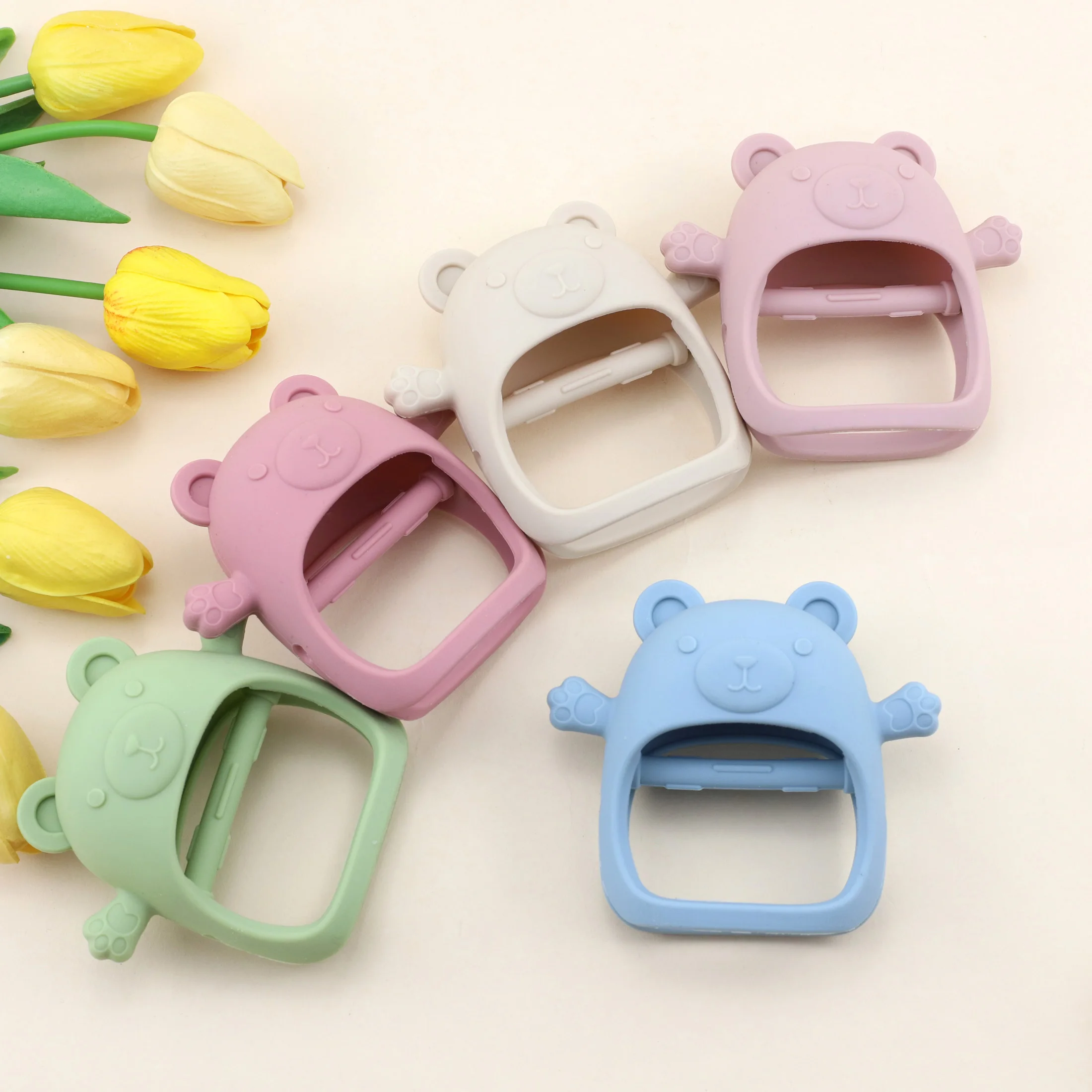 لعبة تسنين الدب السيليكون للأطفال، لعبة يدوية سهلة الإمساك ومضادة للطعام
