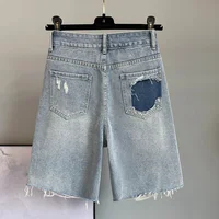 High Waist Loose Fit Diamond Embellied Denim Five-Point Pants Summer New Sle Women's Trendy Straight Leg Jeans - Image 2