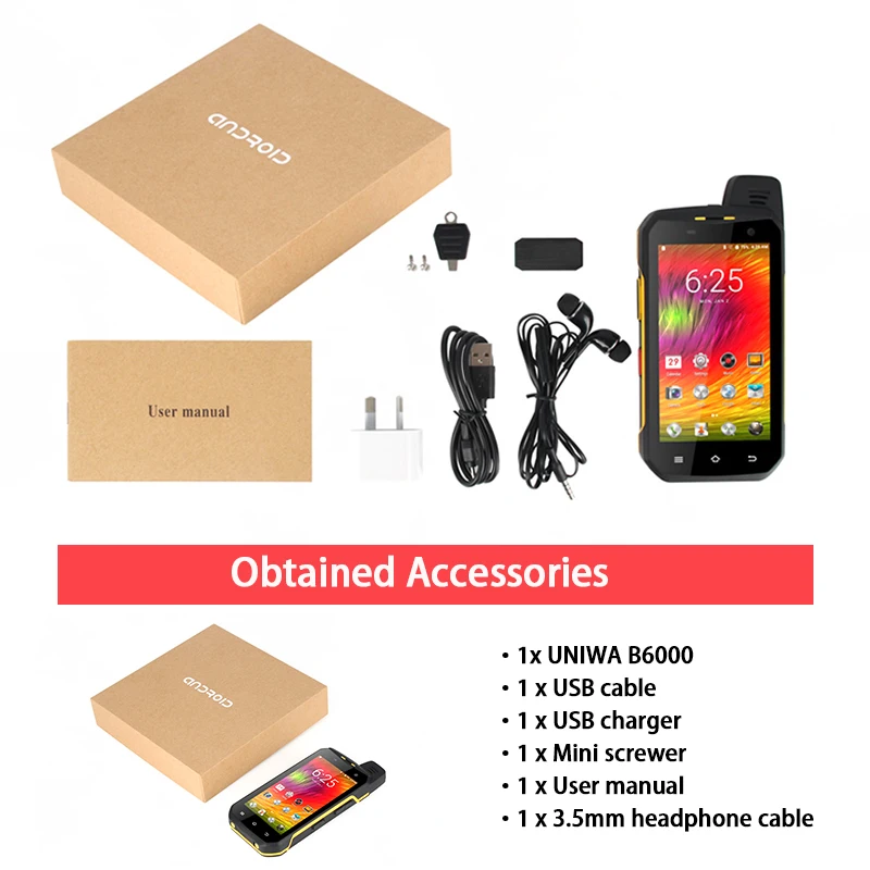 UNIWA B6000 Cellphones Zello PTT Walkie Talkie IP68 Waterproof Smartphone Android 6.0 4GB+64GB 5000mAh  Octa Core SOS Button NFC