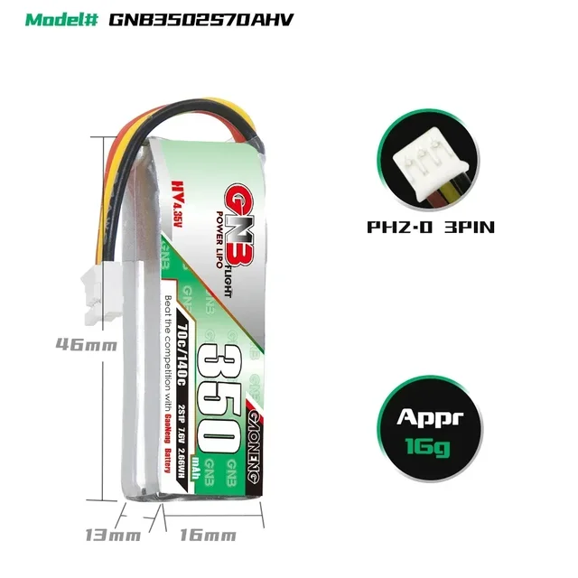 3-10PCS GNB Gaoneng 2S 350mah 7.6V 60C/120C Lipo Battery XT30 or PH2.0 Plug for BETAFPV Beta75X Tiny Whoop Drones Small Car 5