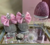 Dollbling Luxury Baby Bottles and Shoes Headband Set Keepsake Diamond Tutu Outfit Red Bottom Little Girl Baptism Shoes 1