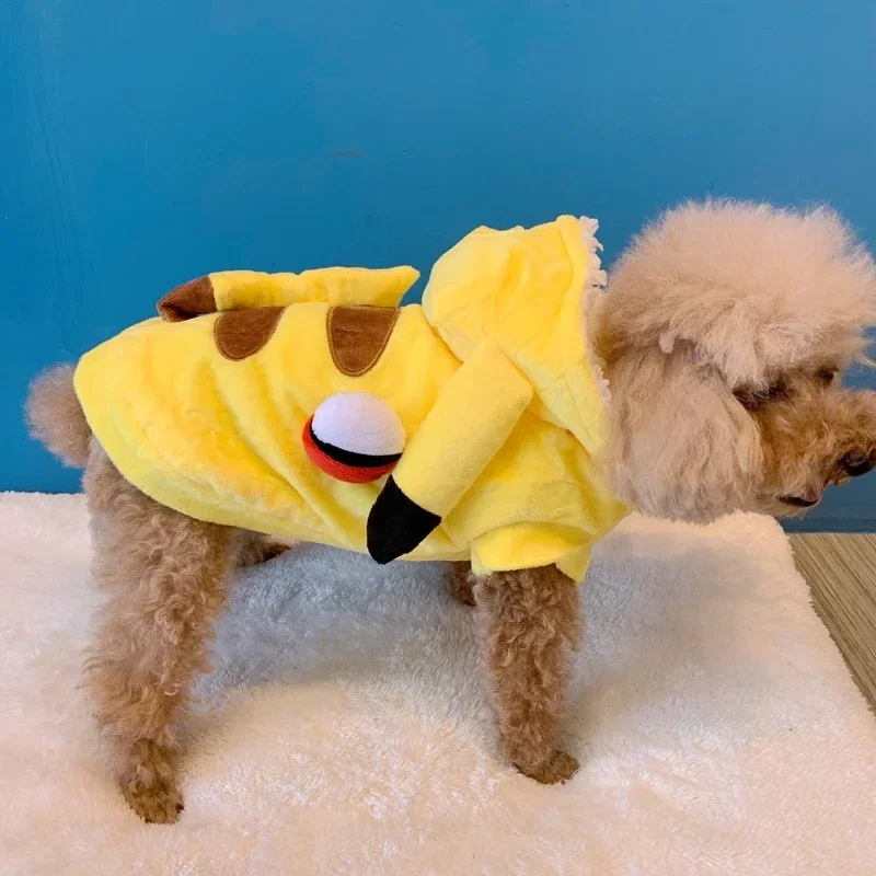 Cartoon Pikachu New Dog Clothes Yellow Sweater Pet Standing Pet Costume Pet Clothes Cat Dog Anime Big Dog Puppy Winter Clothes