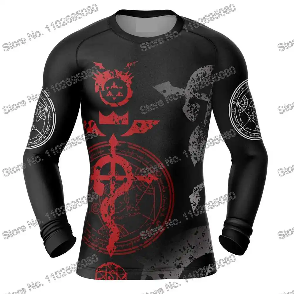 Fullmetal Alchemist Diving T-Shirt Tight Long Sleeve Anime Rash Guard BJJ MMA Swimwear Men Surf Clothing Beach Floatsuit GYM