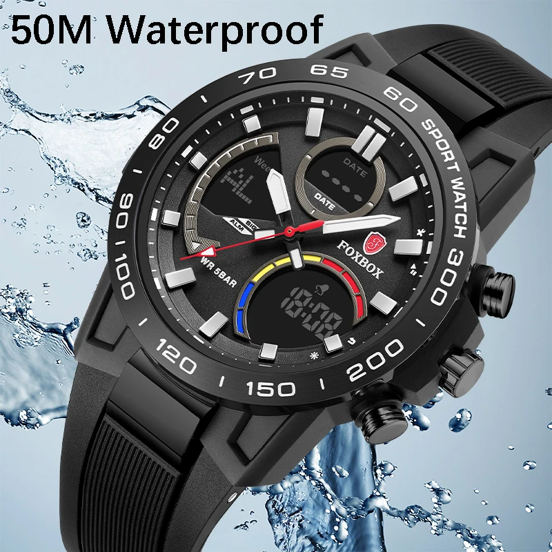 LIGE 2024 New Men Watches Sports LED Light Alarm Clock Dual Time Display 5Bar Waterproof Week Auto Date Man Wristwatches Quartz