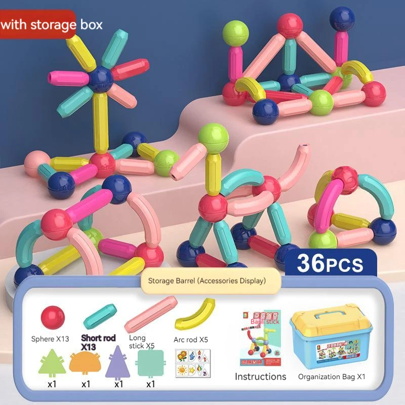  MKbobean Juego de bolas y varillas magnéticas, juego de  construcción de palos y bolas magnéticas, juguetes STEM educativos con imán  3D, juguetes Montessori para niños pequeños y niñas de 3 años (