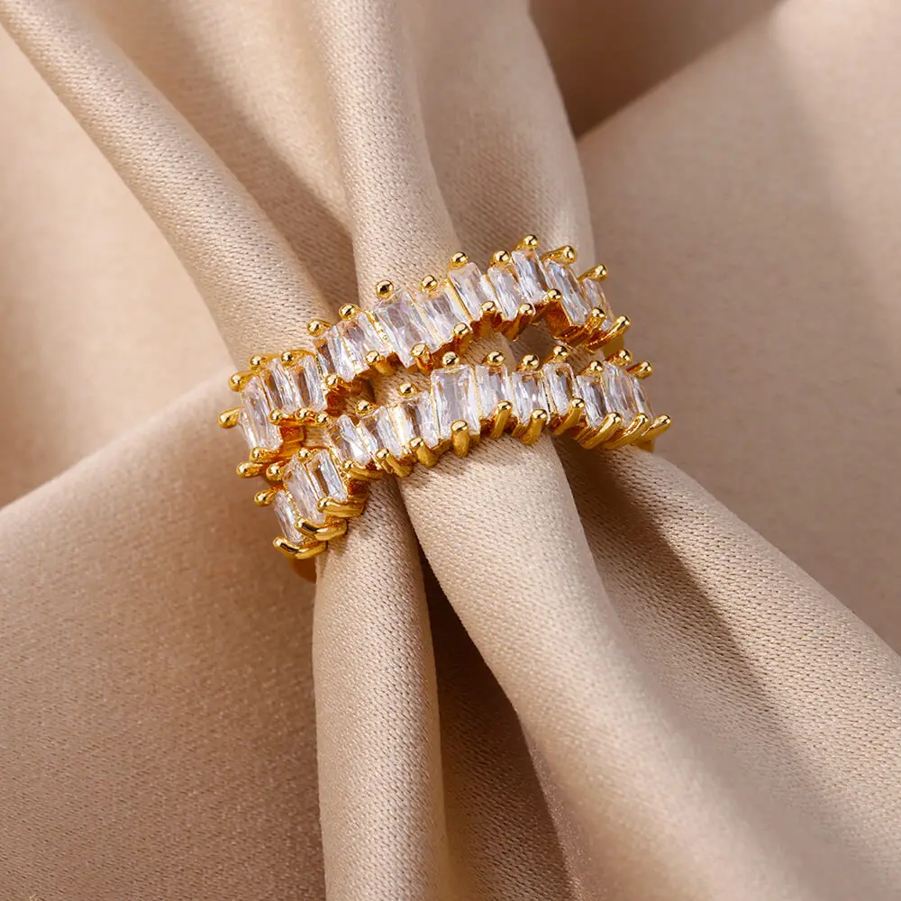 Zircon Rings For Women Gold Plated Stainless Steel