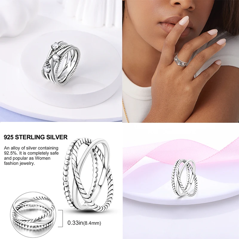 925 Sterling Silver Ring Pink Heart Blue Sun Star Moon Crossover Wide Rings Women Party Birthday Jewelry Silver Gift silver ring