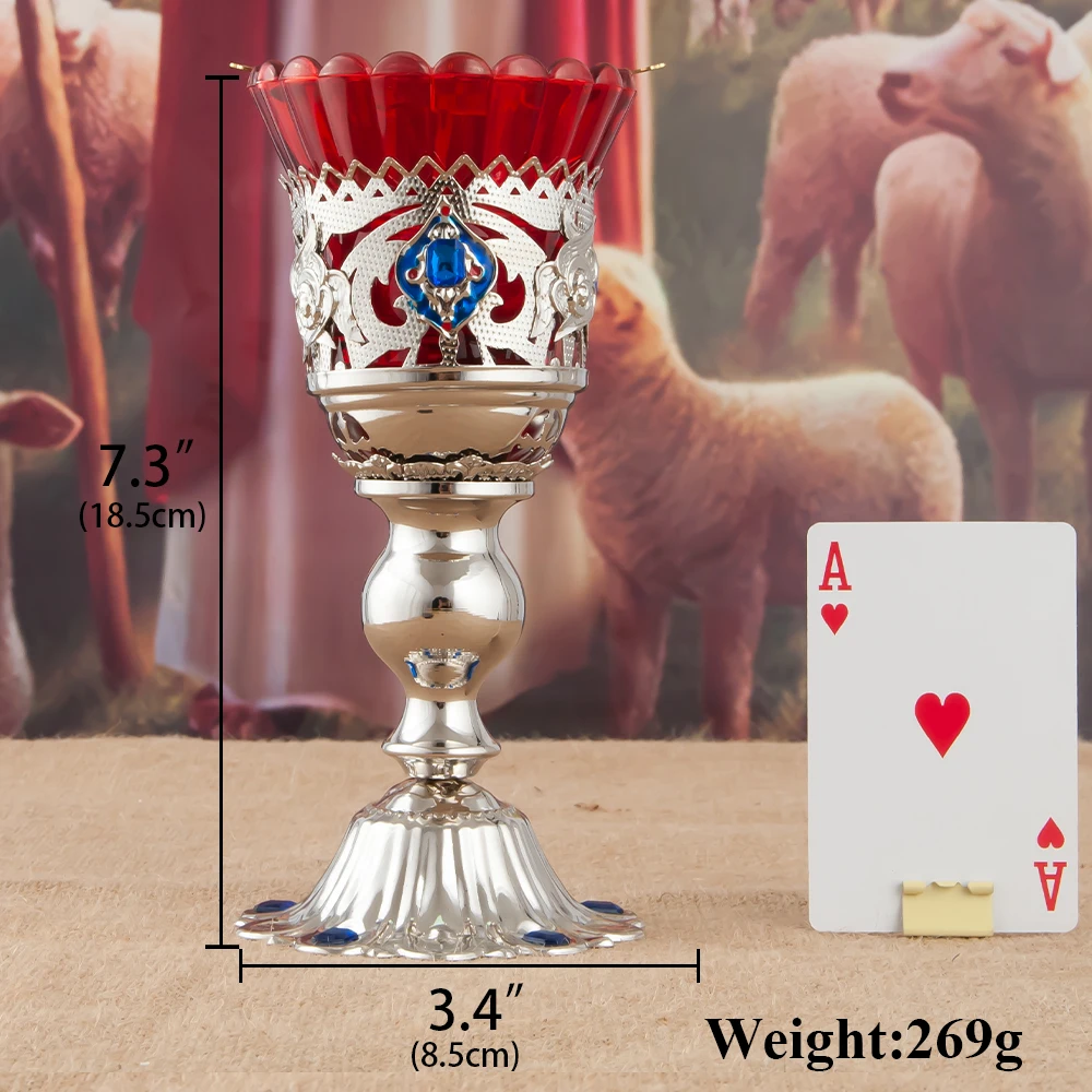 Antique Golden Metal Church Candle Holders with Red Glass Cups Christian Altar Decor Religious Ceremony Gift for Home Holidays