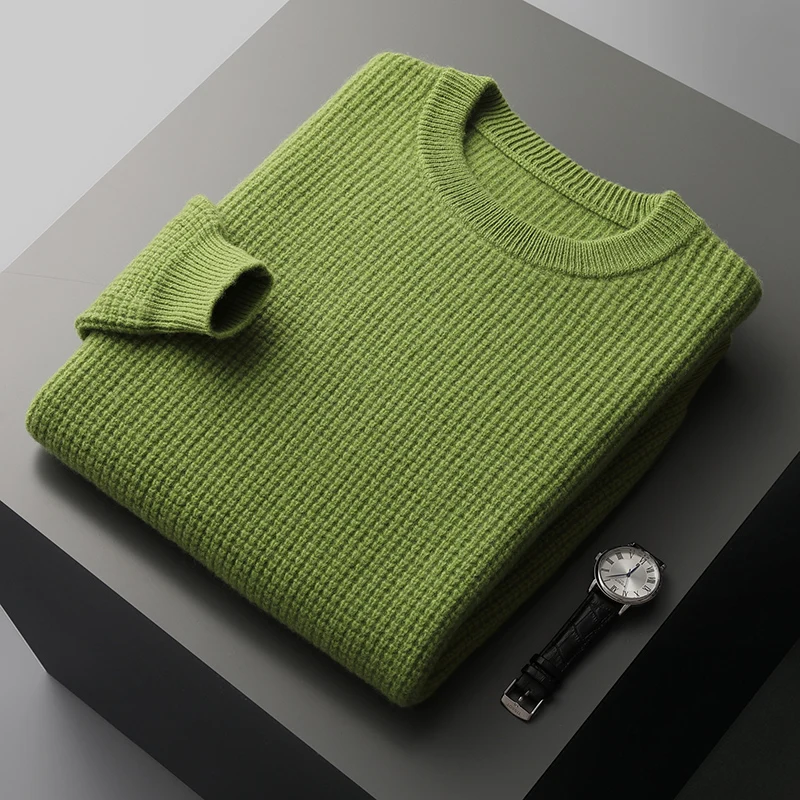 Autumn and winter new 100% pure wool men's pullover padded plus size sweater warm casual knitted sweater loose bottoming shirt 3