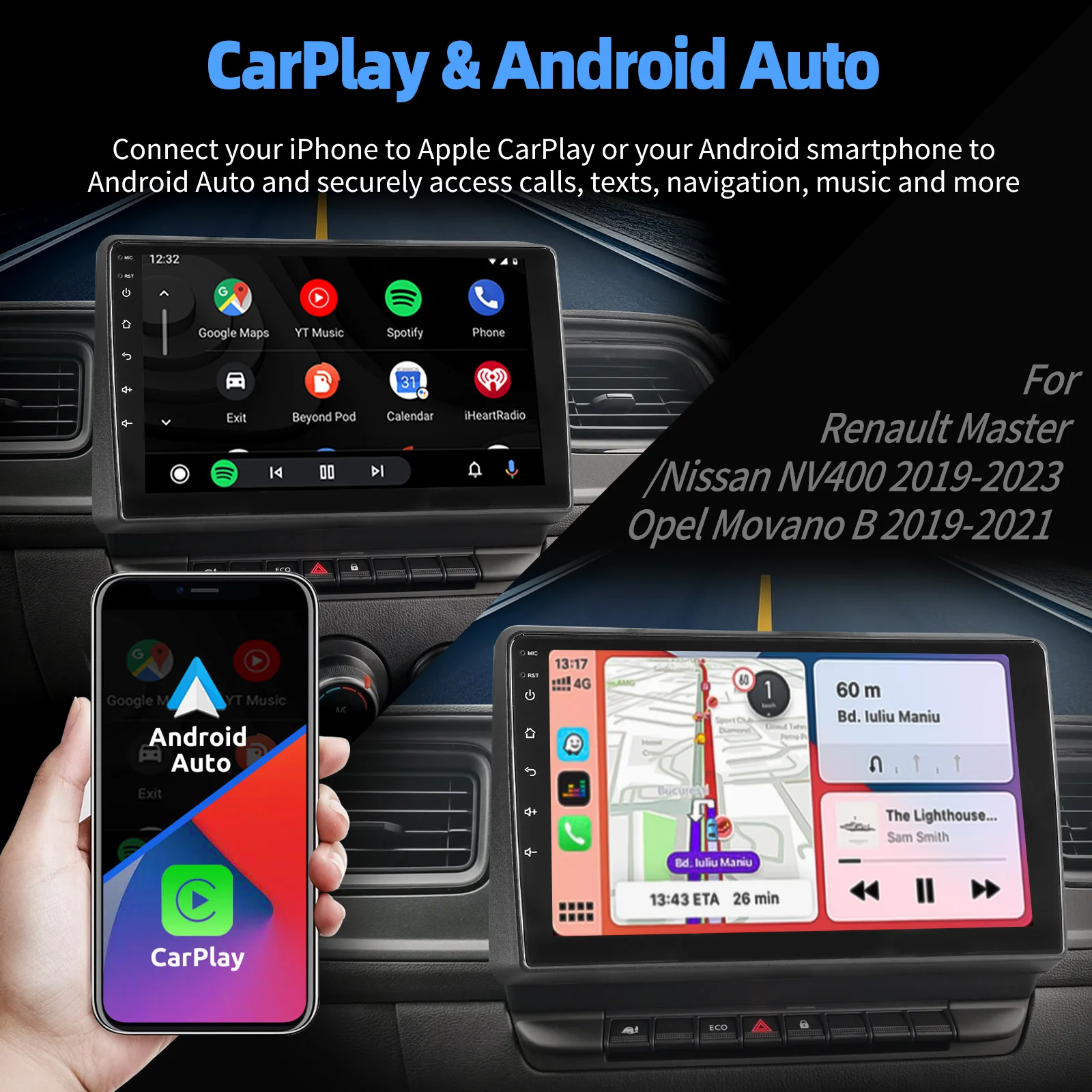 ESSGOO Autoradio Android15 10" 4+64 GB / Android14 für Renault Master III Nissan NV400 Opel Movano B GPS Navigation Wireless CarPlay WiFi RDS FM Bluetooth Android Auto Lenkradsteuerung Touchscreen – Detail 9