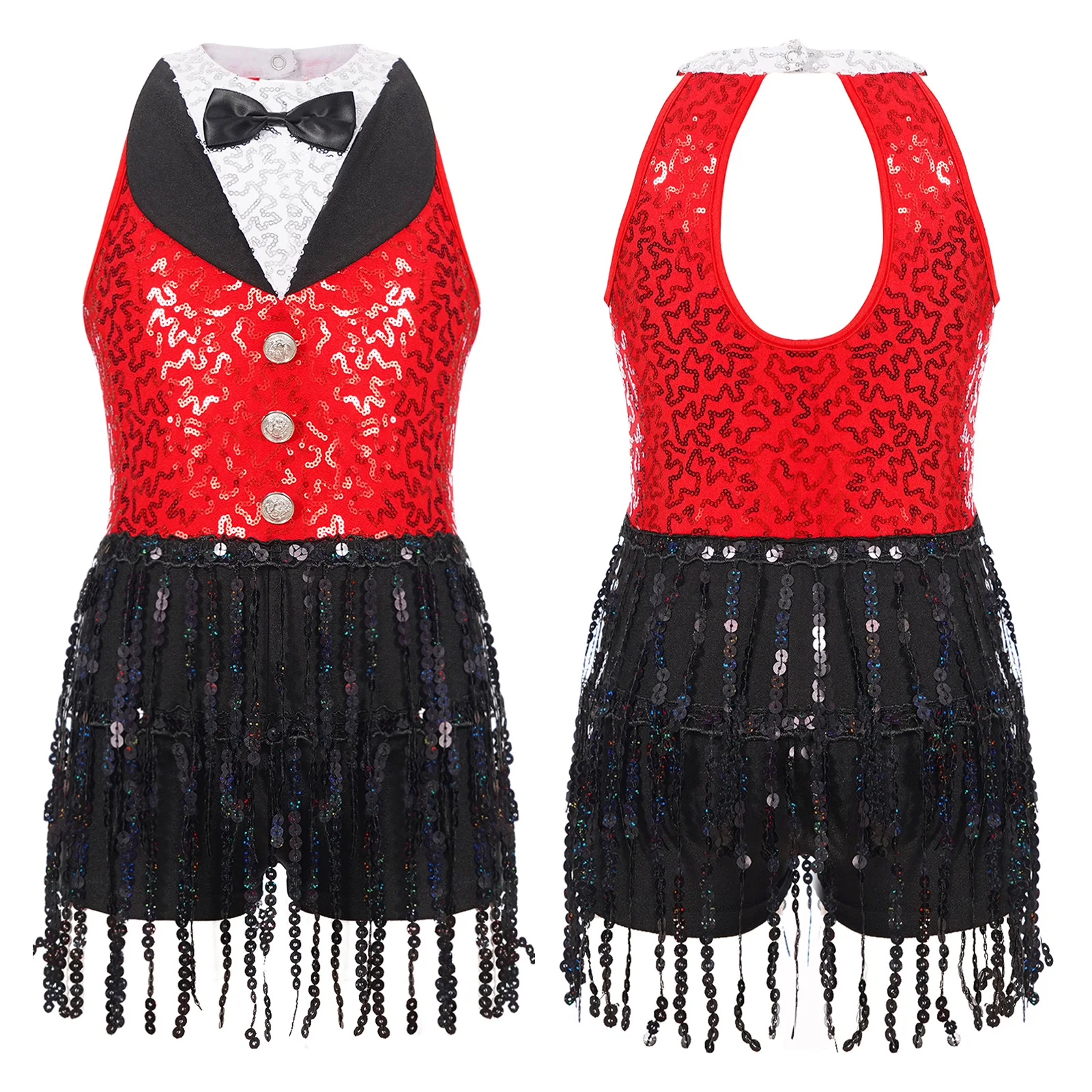 Kids Girls Sequin Tassel Dance Dress Sleeveless Back Keyhole Boyshorts Sequin One-Piece Dancewear for Latin Jazz girls dress children dance suit