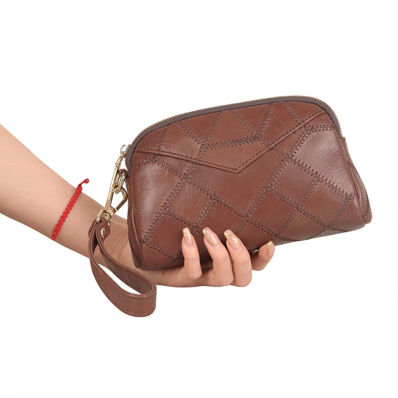 New Leather Long Wallets For Women Retro Stitching Card Holder Fashion Brand Ladies Clutch High Quality Cowhide Women Bags