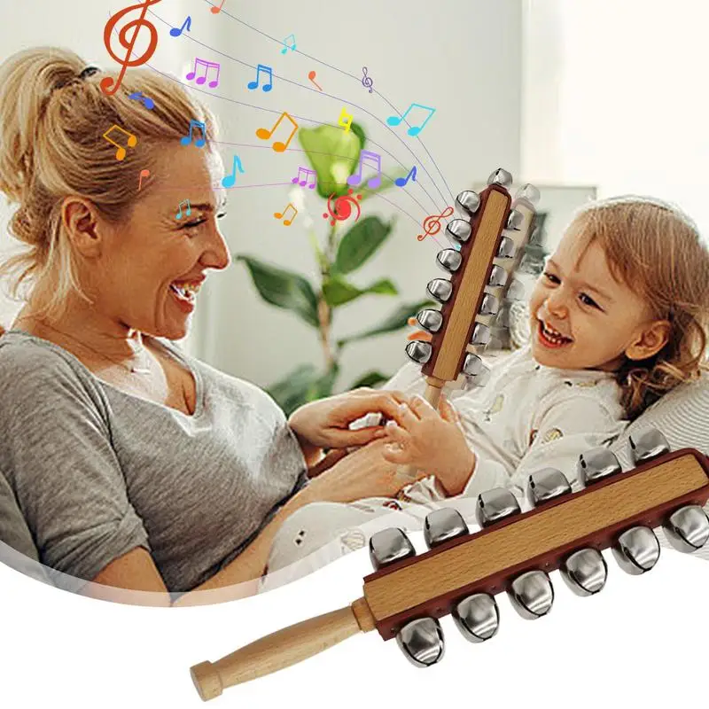 Wooden Hand Bells Christmas Musical Bell Wooden Shaker Jingle Bells 13 Bell Instruments Kids Musical Toy For Early Education